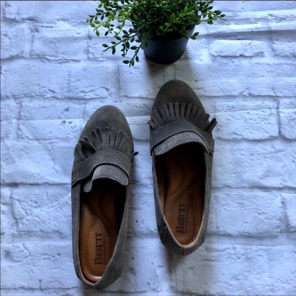 Born Shoes - Born gray suede “kiltie” fringed flat loafer 7.5